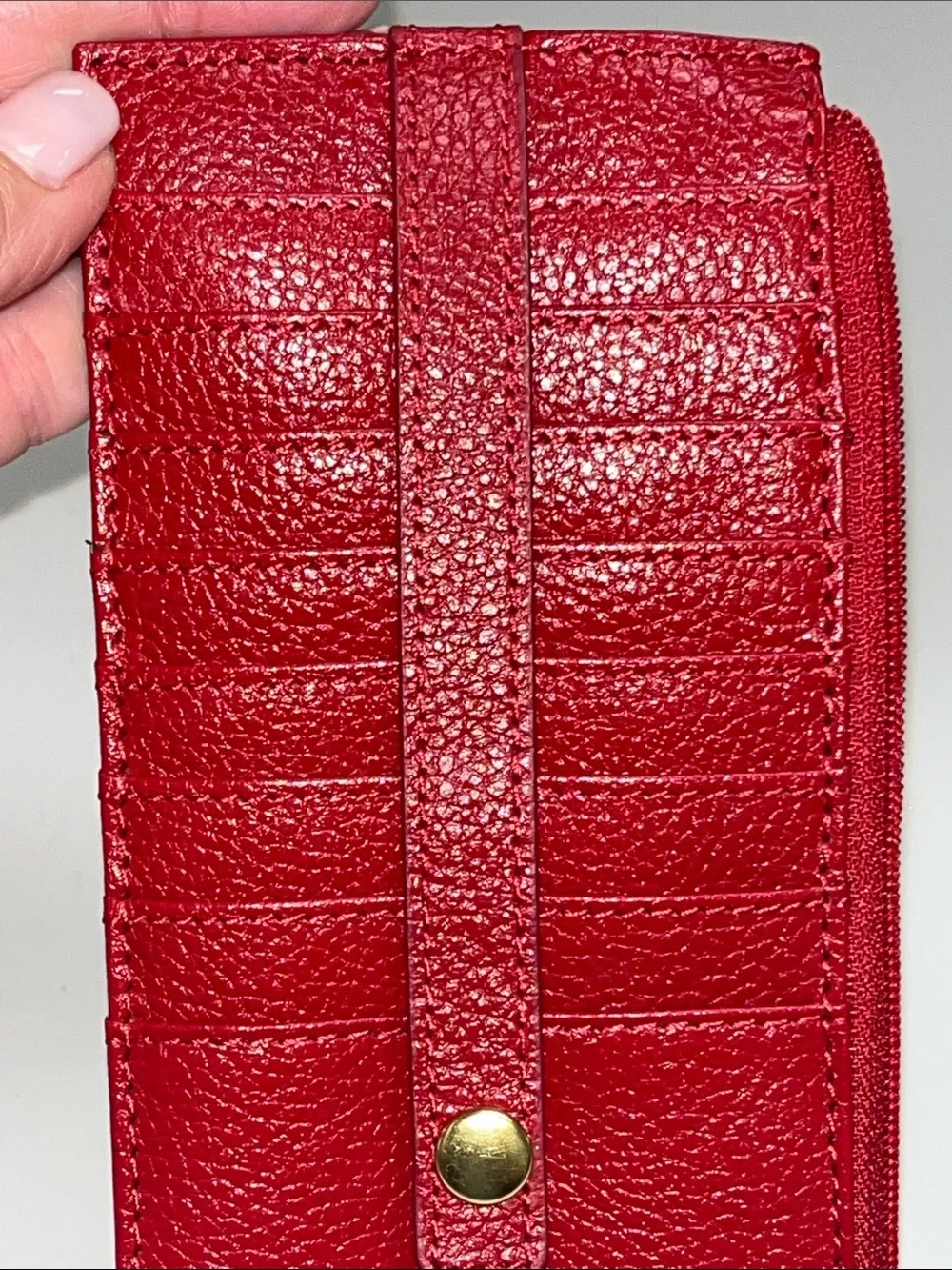 Lodis Red Pebbled Leather Zip Card Holder / Wallet